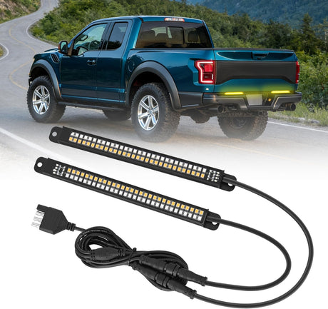 Truck Tailgate Light Strip 7 Inch Aluminum Frame Double Row 60 LED Red Running Brake Amber Sequential Turn Signals Strobe Lights Bar for Trailer Hitch Cargo Carrier Luggage Rack