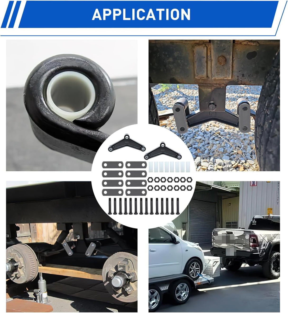 Trailer Axle Equalizer Shackle Kit Double Eye Springs Suspension | Fits 3500 to 5200 lbs Axles Dual Stage Anti Rust Coating includes Nylon Bushings Bolts Nuts Straps Repair Parts Black