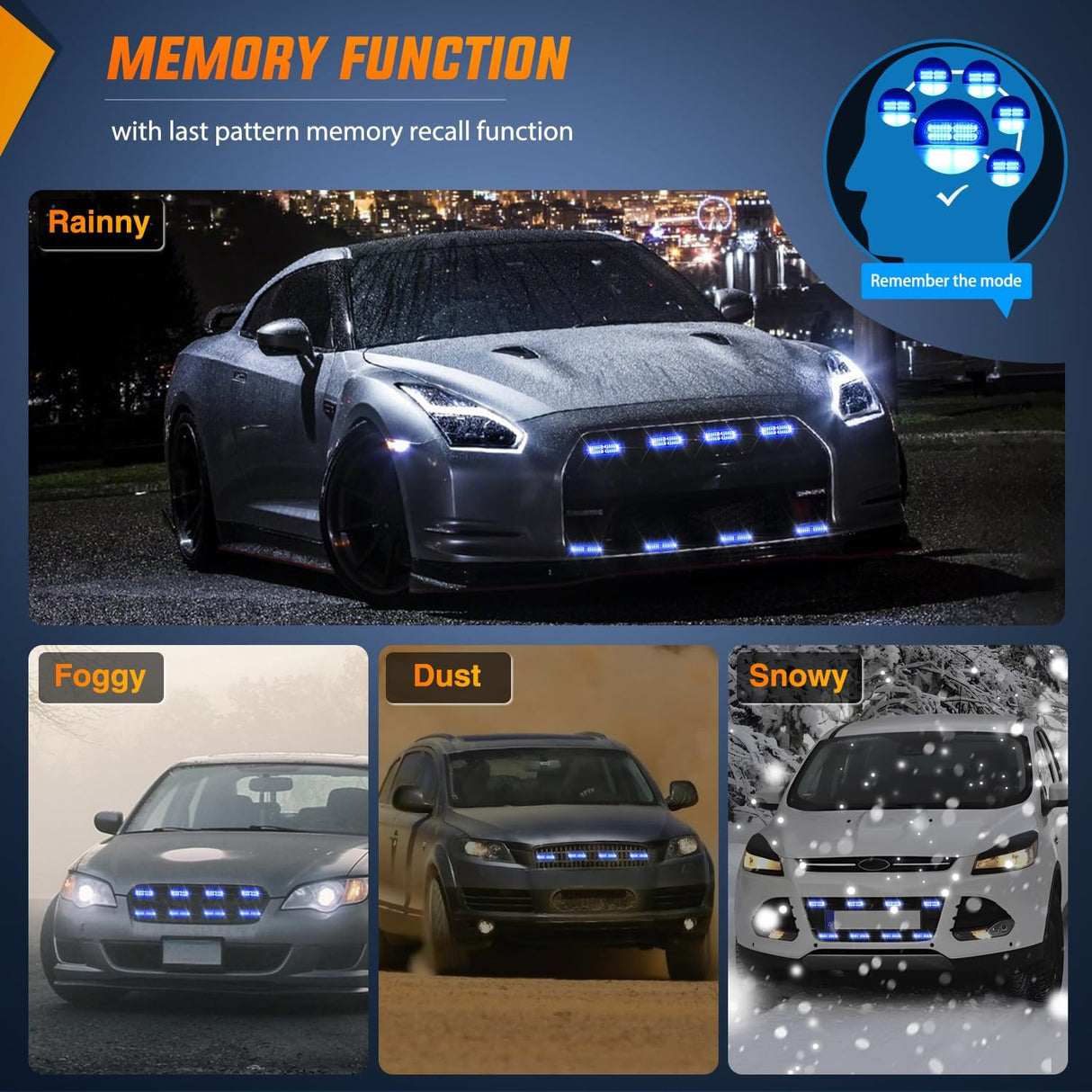 8PCS Led Strobe Lights with Controller 12V 24V Sync Feature Blue Emergency Hazard Warning Light 12 24 LED Surface Mount for Vehicle Car Truck RV ATV