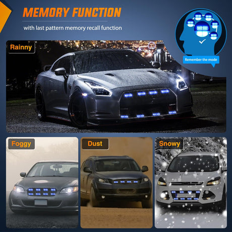 8PCS Led Strobe Lights with Controller 12V 24V Sync Feature Blue Emergency Hazard Warning Light 12 24 LED Surface Mount for Vehicle Car Truck RV ATV