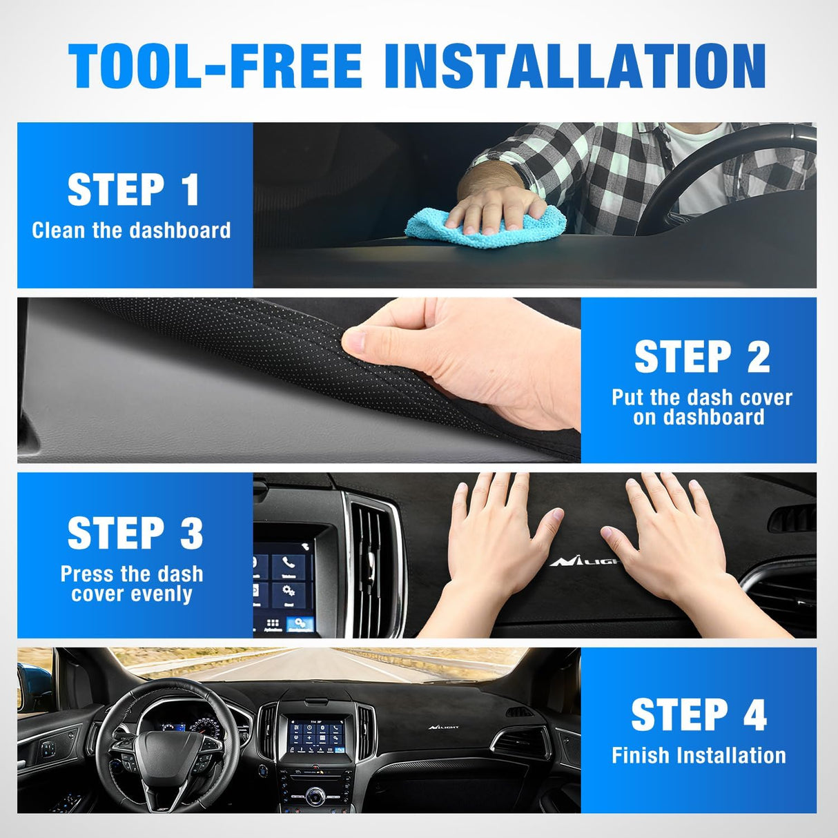 Dash Cover for Ford Edge 2015-2024, Custom Fit Suede Mat | Non-Slip Backing, Reduce Sun Glare and Protect the Dashboard from UV Exposure
