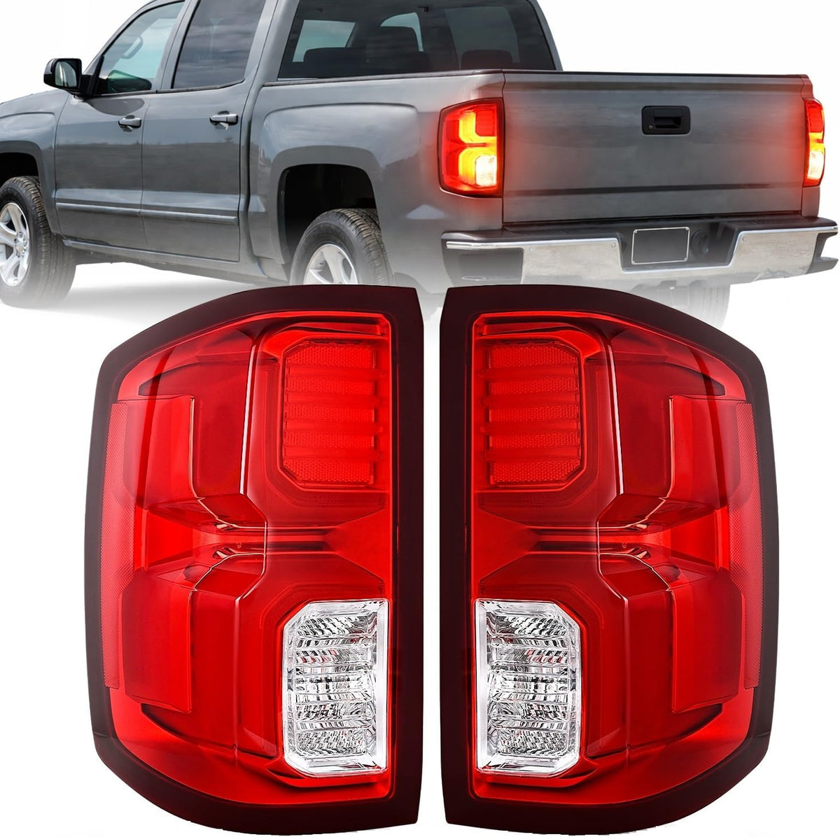 Taillight Assembly for 2016 2017 2018 Chevy Silverado 1500 | High Country Custom LS LT LTZ SSV WT LED Models Tail Light OE Style Rear Lamp Replacement Driver and Passenger Side