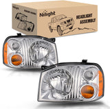 Headlight Assembly Compatible with 2001 2002 2003 2004 Nissan Frontier XE OE Style Replacement Halogen Headlights Chrome Housing Amber Reflector Headlamp Passenger and Driver