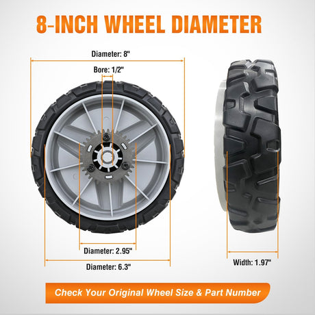 Lawn Mower Drive Wheels Replacement 8 Inch 580365301 593198101 Assembly, Lawnmower Wheels Compatible with Husqvarna HU700 HU800 HU625 HU775, Craftsman GCV-160 and More, 2-Pack
