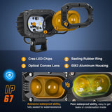 LED Pod Light 48W 4 Inch 2 PCS Yellow Spot Beam Driving Lights LED Pods IP67 Waterproof Auxiliary Offroad Lighting for Truck Tractor SUV ATV UTV Golf Cart Boat Motorcycle Dirt Bike