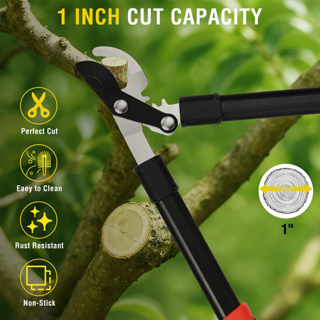 19 Inch Loppers Heavy Duty Branch Cutter Sharp Steel Blade Tree Trimmer up to 1 Inch Diameter Cut Capacity Powerful Gear Action Lightweight Bypass Loppers Tools for Tree Trimming Garden Maintenance