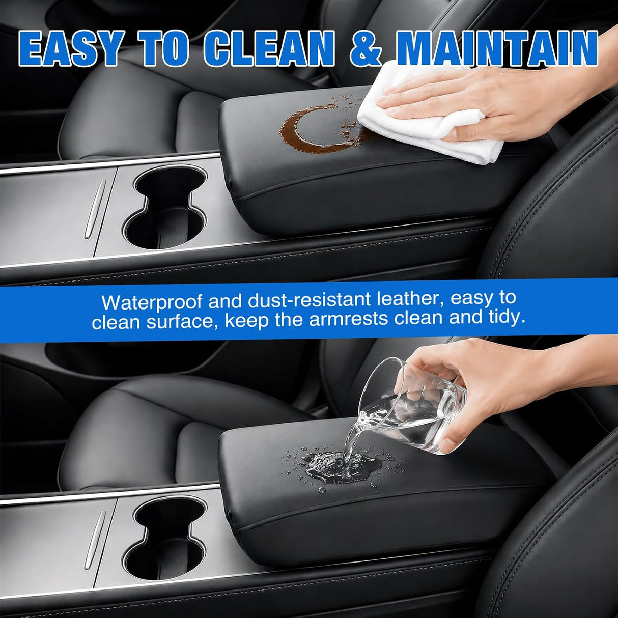 Center Console Cover for Hyundai Sonata 2015-2019 Armrest Cushion | for Sonata 2015 2016 2017 2018 2019 Nappa Leather Armrest Cover for Car Waterproof Center Console Pad Protector, Black