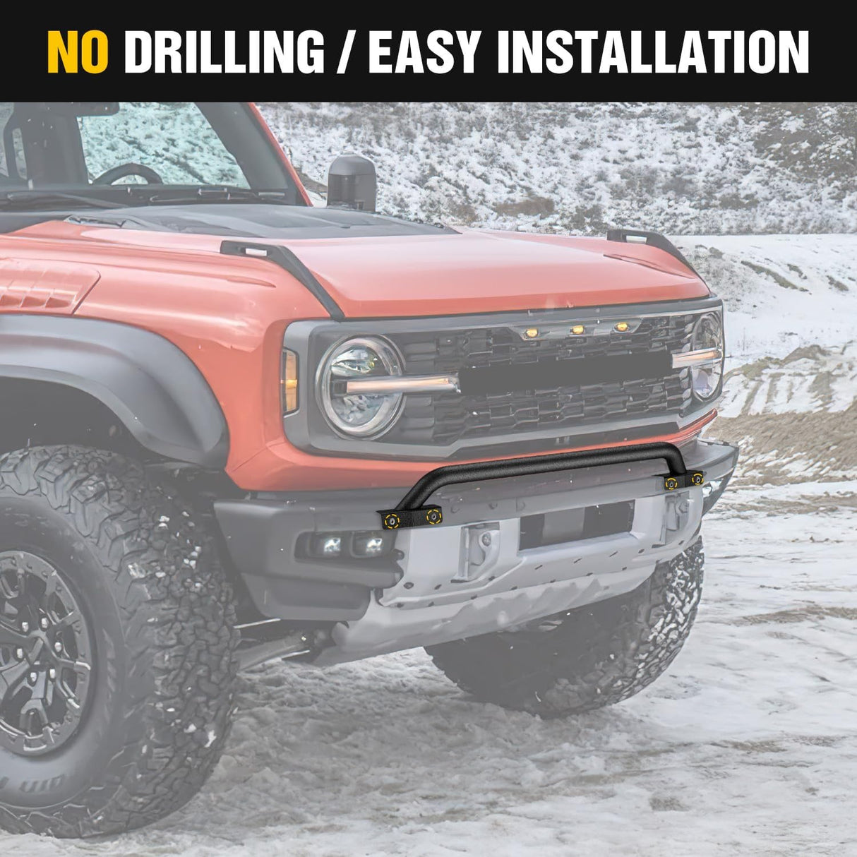Grille Guard with Light Mounting Brackets for Ford Bronco 2021-2025 Modular Steel Bumper(Not fit Sport or Raptor) Heavy Duty Steel Front Bumper Protector Bull Bar, Matte Black