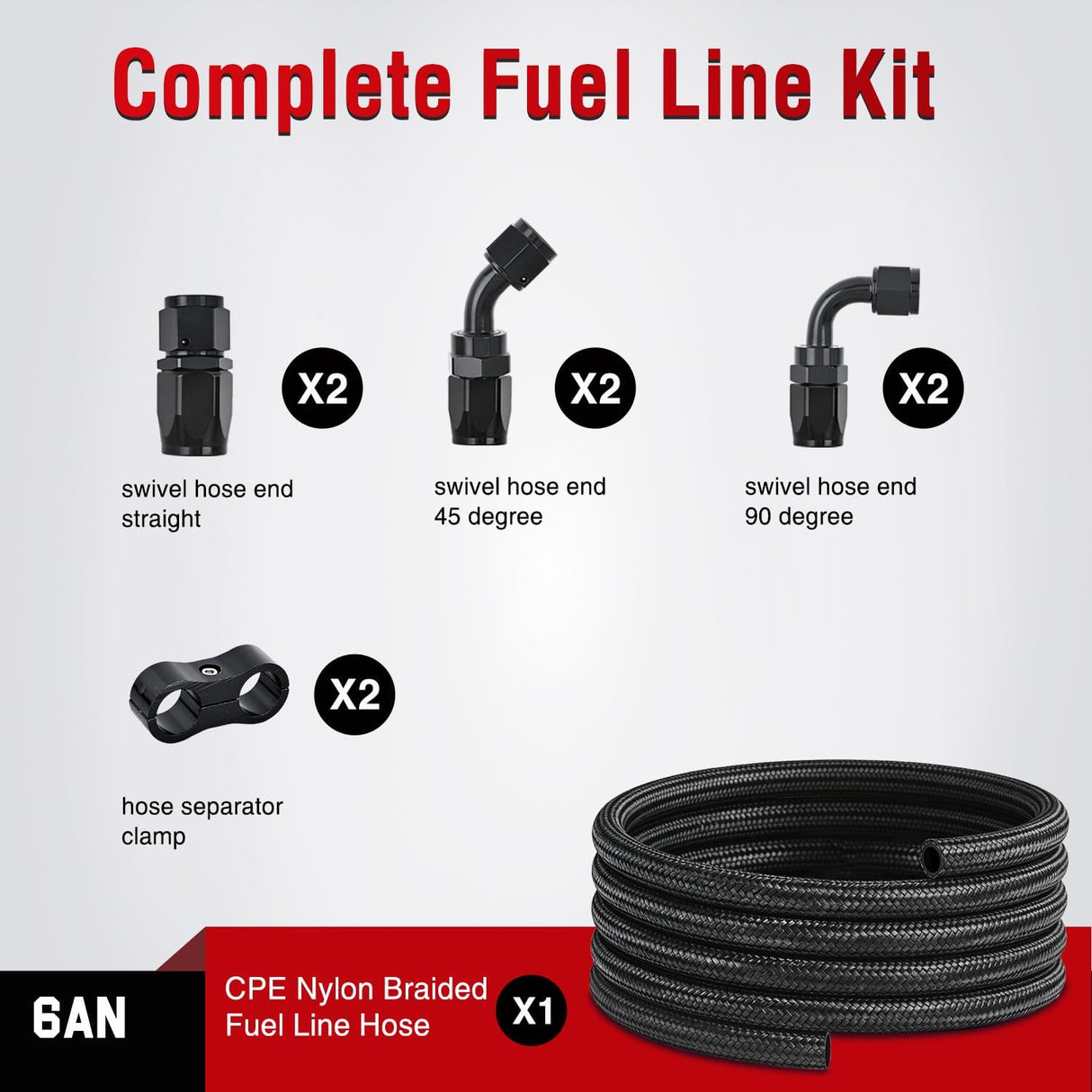6AN 10FT CPE Fuel Hose Kit with 8PCS AN6 Fittings&Hose Separators | CPE Nylon Stainless Steel Braided Oil Gas Diesel Fuel Hose End Fitting Kit for Transmission Oil Cooler Vacuum Lines