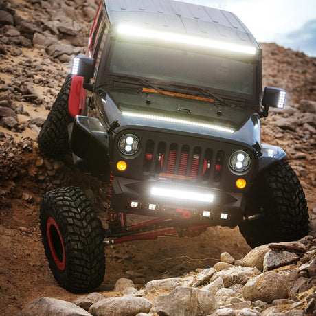 4PCS 42W Flush Mount LED Pods Spot Flood Combo Beam Driving Backup Reverse Grill Mount Light with 16AWG LED POD Lights Wiring Harness Kit -4 Leads