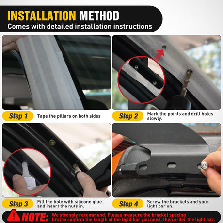 52 inch Curved LED Light Bar Bracket Mounting Upper Windshield Roof Cab Brackets Compatible with 2002-2008 Dodge RAM 1500 and 2003-2009 RAM 2500 3500