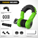 3/4 Inch D Ring Anti-Theft Shackle Tow Hook Jeep Truck SUV ATV UTV | Off Road Recovery Gear 19T 41,887 lbs Break Strength 4.75T WLL Rust-Resistant Anti-Rattle Isolators Heavy Duty Green 2pack