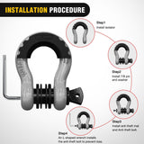 3/4 Inch D Ring Anti-Theft Shackle Tow Hook Jeep Truck SUV ATV UTV | Off Road Recovery Gear 19T 41,887 lbs Break Strength 4.75T WLL Rust-Resistant Anti-Rattle Isolators Heavy Duty Grey 2pack