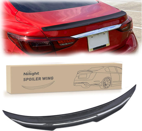 Spoiler Fit for Infiniti Q50 4 Door Sedan 2014 2015 2016 2017 2018 2019 2020 2021 2022 2023 2024 Spoilers for Cars Rear Spoiler Wing ABS Rear Trunk Lip Accessories, Carbon Fiber Pattern Black