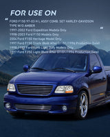 Headlight Assembly Compatible with 1997 1998 1999 2000 2001 2002 2003 Ford F-150 Expedition Chrome Housing Amber Reflector