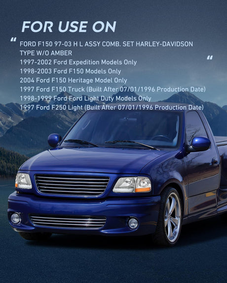 Headlight Assembly Compatible with 1997 1998 1999 2000 2001 2002 2003 Ford F-150 Expedition Chrome Housing Amber Reflector