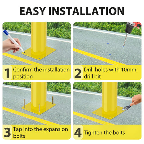 Safety Bollard, 48 inches Height Steel Bollard Post High High Visibility, 2 Pack