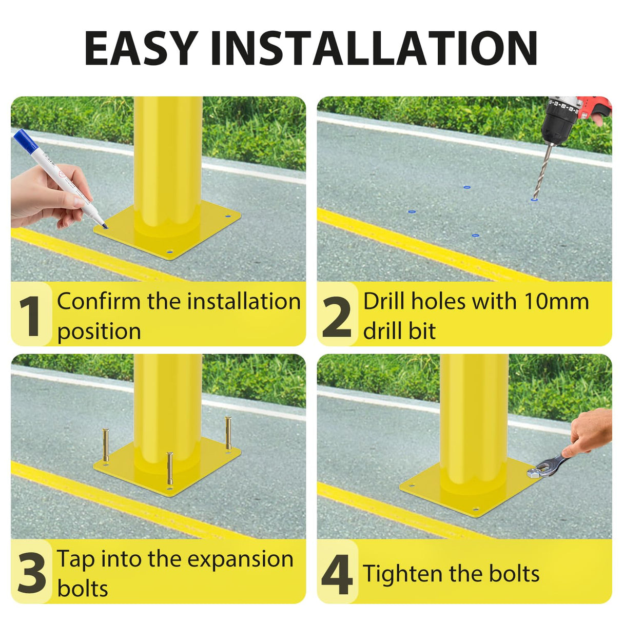 Safety Bollard, 42 inches Height Steel Bollard Post High High Visibility, 1 Pack