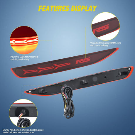 Rear Bumper Tail Light Compatible with 2017 2018 2019 2020 2021 2022 Chevy Equinox Red Lens LED Reflector Rear Bumper Lamps Brake Turn Signal Sequential Flashing Driving Taillights Replacement