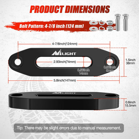 Winch Fairlead 4-7/8 Inch (124mm) Aluminum Hawse Fairlead Hole Spacing with Mounting Hardware Winch Hawse Fairlead for Synthetic Rope 2000-3500 LBS UTV ATV Winch Accessory Anodized Black