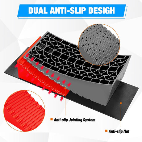 RV Leveler - 2 Pack Camper Leveling Blocks Ramp Support Dual Axles, Up to 35,000lbs, Fast RV Accessories Leveling System for Travel Trailer, Motorhome - Red