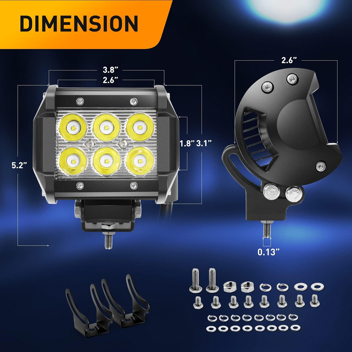2PCS 18W LED Pods Spot Light Bar Fog Light Driving Lighting with 16AWG Off Road Wiring Harness-2 Leads for Truck Golf Cart SUV ATV UTV Boat (Auto-500)