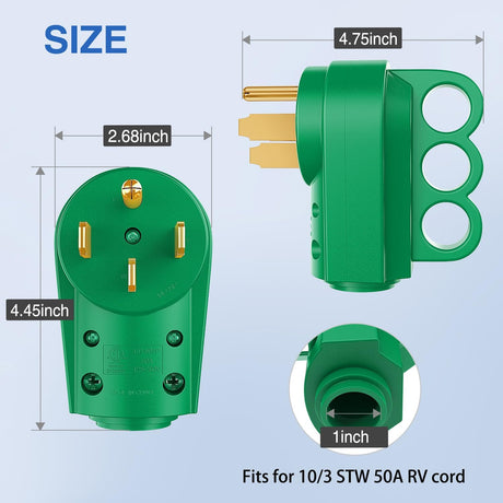 50 Amp RV Male Replacement Plug 125/250 Volt Heavy Duty Receptacle with Handle ETL Listed NEMA 14-50P for Camper Caravan Motorhome Van Trailer