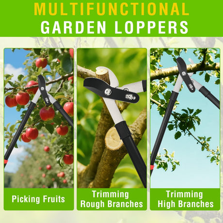 29 Inch Loppers for Tree Trimming Heavy Duty Bypass Loppers Powerful Gear Action Sharp Steel Blade Tree Trimmer up to 1.5 Inch Dia Cut Capacity Non-slip Handle Branch Cutter for Garden Maintenance