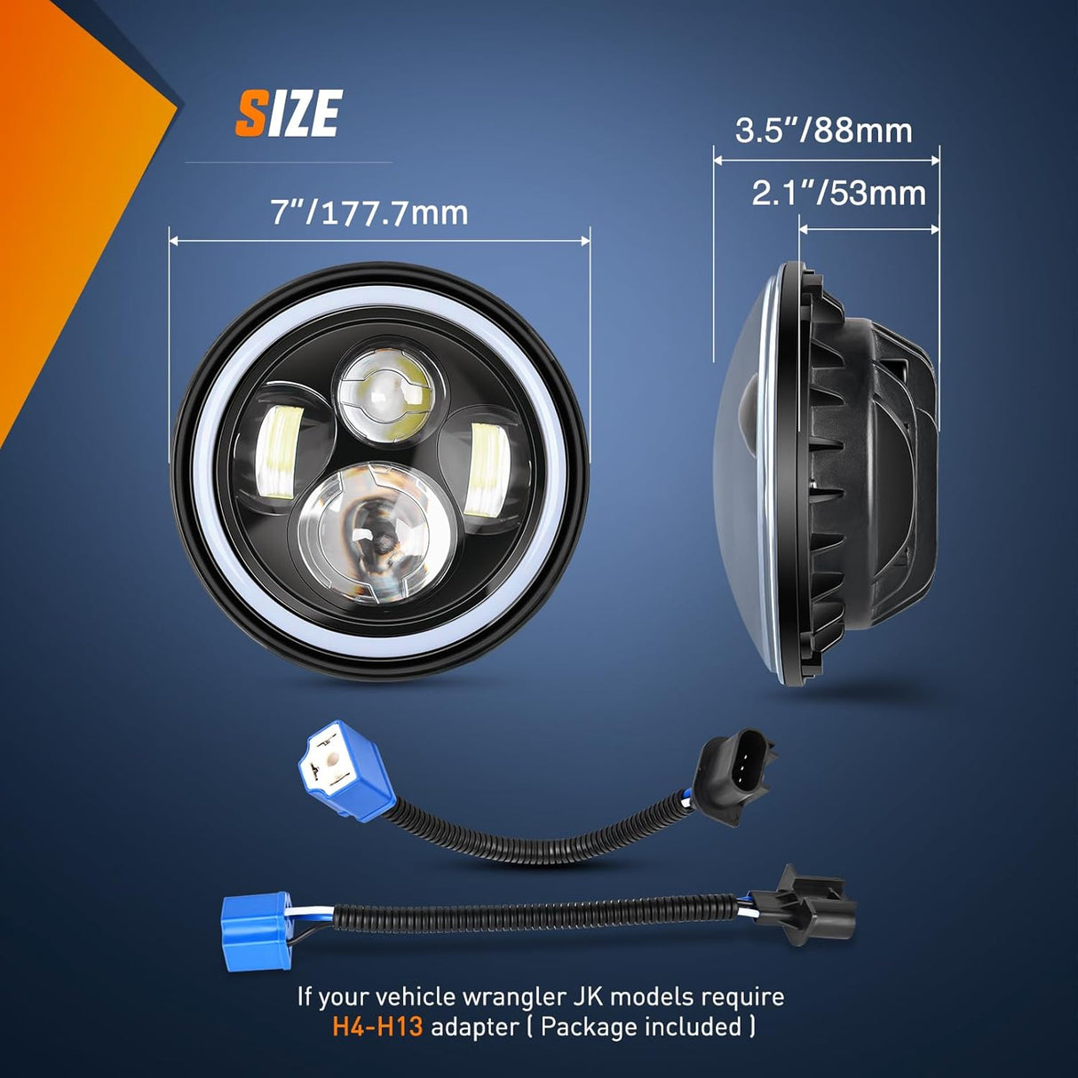 7 Inch Round LED Halo Headlights w/Turn Signal Amber Light Red DRL High Low Beam 7 Inch Headlight Compatible with 2007 2008 2009 2010 2011 2012 2013 2014 2015 2016 2017 2018 Wrangler JK JKU
