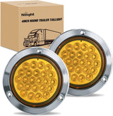 4Inch Round Tail Lights 2PCS Amber 24LED Chrome Bezel | Waterproof Running Turn Signal Lights Stainless Steel Trim for Trucks Trailers RVs Lorries Boats Tractors