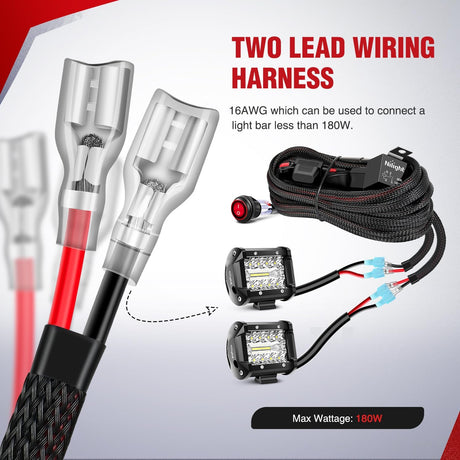 Wiring Harness Kit Nylon 16 AWG 2 Leads 12 V On Off Switch Power Relay Blade Fuse for LED Light Bar Off Road Lights on Cars Jeep Boat Trucks