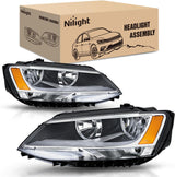 Headlight Assembly Compatible with 2011-2018 Volkswagen Jetta MK6 | 2011-2018 Volkswagen Jetta MK6 OE Style Replacement Chrome Housing Amber Reflector Halogen Headlamps