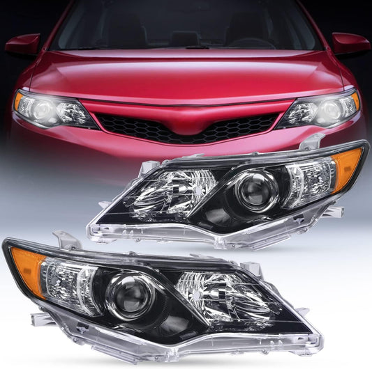 Headlight Assembly Headlight Assembly For 2012 2013 2014 Toyota Camry L/LE/XLE/Hybrid LE XLE Headlamps Replacement Black Housing Amber Reflector