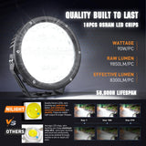 LED Offroad Driving Lights with Amber DRL 2PCS 7 Inch Round 90W IP68 Spot Flood Combo Work Light Bar with 12 AWG DT Connector Wiring Harness Kit for 4x4 Truck ATV UTV SUV
