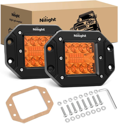 Flush Mount LED Light Pods 2 PCS 42 W Amber Upgraded Spot Flood Combo Driving Fog Lights Off Road Lights Bumper LED Work Light for Truck SUV ATV UTV Pickup Van Boat Tractor