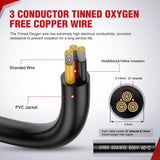 30FT 20AWG 3 Conductor Electrical Wire Tinned Oxygen Free Copper Red Black Yellow 3 Wires Parallel 600V DC Flexible PVC Case Extension Cords for LED Strips Lamps Lighting