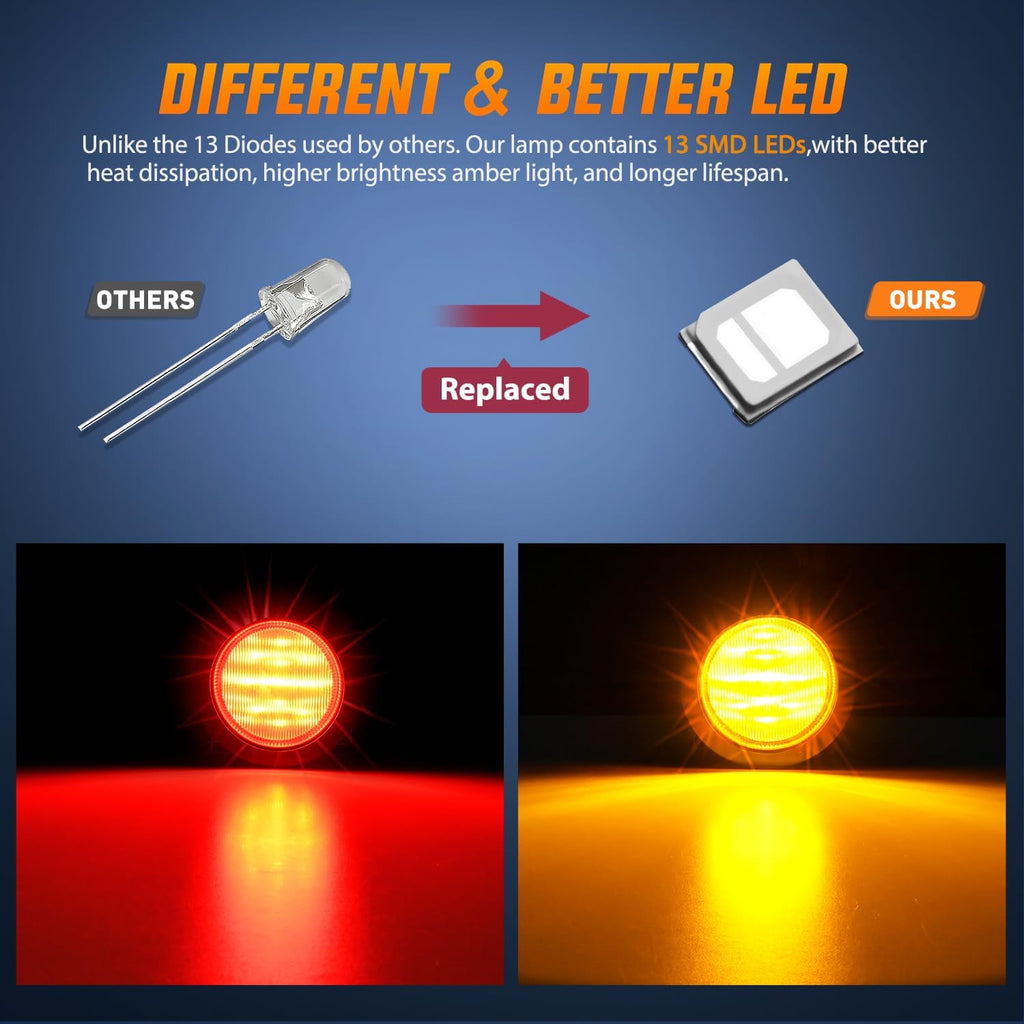 Trailer Light 2.5" Amber Red 13 Leds Round Marker Clearance Light (4 Pcs)