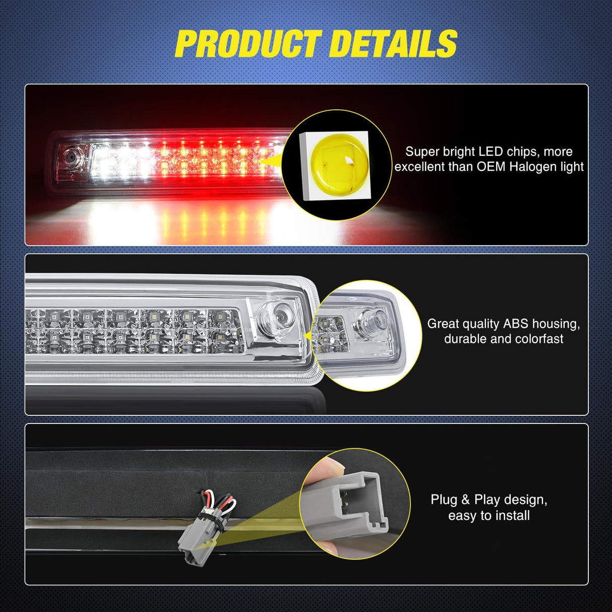 Third Brake Light Tail High Mount 3rd Stop Lights Clear Lens Compatible with Chevy Colorado and GMC Canyon 2015 2016 2017 2018 Van SUV Rear Center Cab Lamp