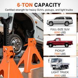 6 Ton Jack Stands, Double Locking Heavy Duty Steel 12,000 lbs Capacity, Adjustable 15.35 Inch-23.22 Inch Height for SUV Sedan Pickup Light Truck, 2 Pack