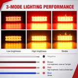 6.3 Inch Amber Red Rectangle Side Marker Light with High Low Strobe | 12 LED IP67 Waterproof Chrome Bezel 12V Surface Mount Marker & Clearance Light Fits Pickup Trucks Trailers RVs Boats,20 Pack