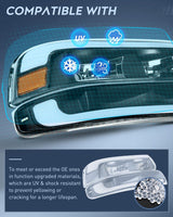 LED DRL Headlight Assembly for 1999 2000 2001 2002 Chevy Silverado 1500 1500HD 2500 2500HD 3500 Chevrolet Tahoe Suburban Replacement Headlamp Clean Lens Black Housing Amber Bumper Lights Set