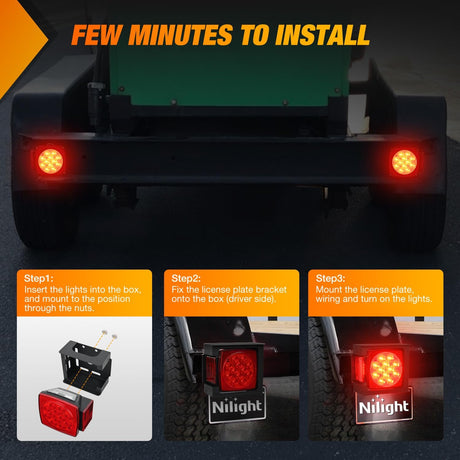 LED Trailer Light Kit 2 PCS Square Stop Turn Tail Side Marker Lights Steel Mounting Box License Plate Bracket Submersible IP68 For 12V Utility Boat Camper RV Truck