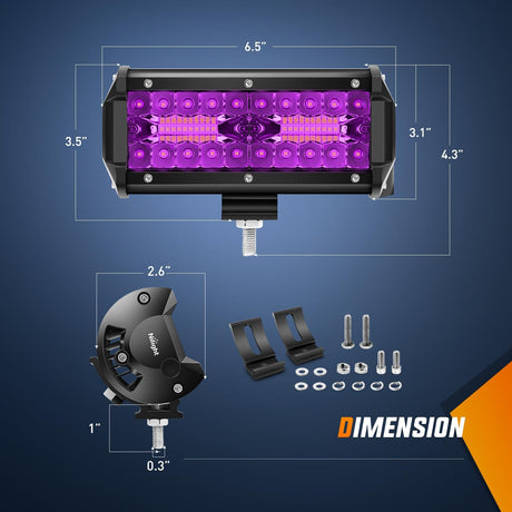 6.5 Inch LED Light Pods Purple Triple Row 2PCS 120W Flood Spot Combo Off Road Driving Decoration Neon Hunting Lighting for UTV Pick-up Van Boat Tractor