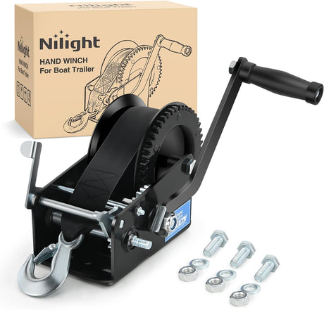 Boat Trailer Winch 3500 Lbs Hand Crank Winch Heavy Duty Boat Winches with 33Ft Strap Rope Hook Two Way Ratchet 4:1 8:1 Gear Portable Marine Manual Winch for Trailers Boat RV ATV Jet Ski Towing