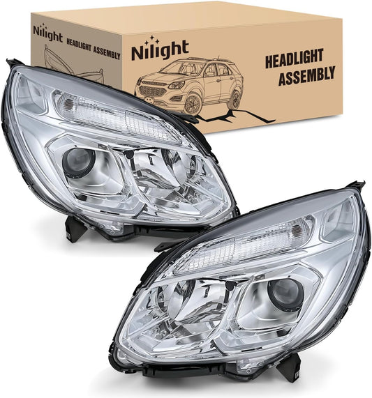 Headlight Assembly Compatible with 2016 2017 Chevy Equinox OE Style Projector Replacement Halogen Headlights Chrome Housing Clear Reflector Headlamp Passenger and Driver Side