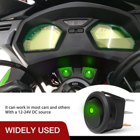 8PCS Round Rocker Switches 12V 24V 20A Green LED Toggle swtiches SPST with 16AWG Presoldered Wires 3Pin 2Position for Car Truck Vehicle Boat Marine Rocker On Off Control