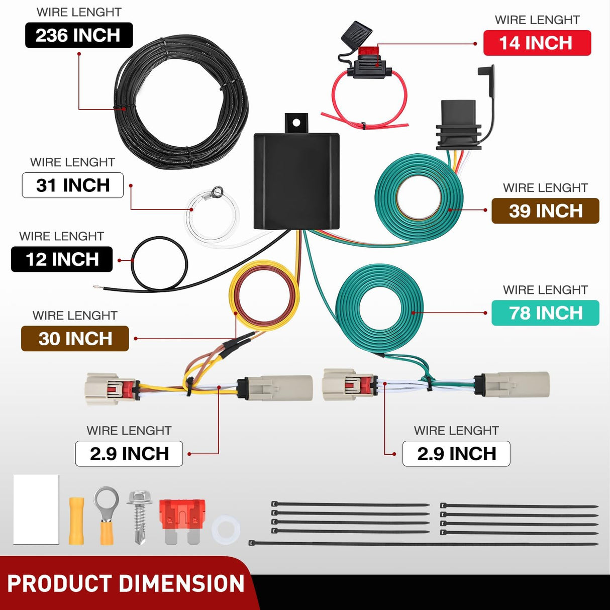 4 Pin Trailer Wiring Harness Kit 56471 Vehicle Standard 4 Way Connector Custom for 2021 2022 2023 2024 Ford Bronco Without w/o LED taillights Simple Fit Tow Hitch