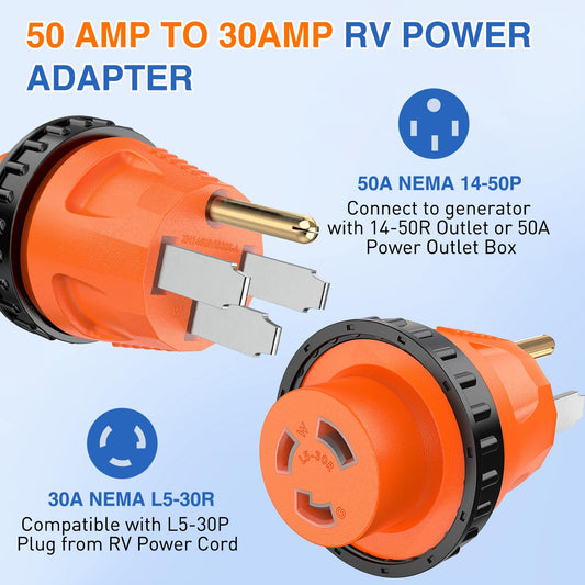 50Amp Male to 30Amp Twist Lock Female RV Power Adapter Nilight