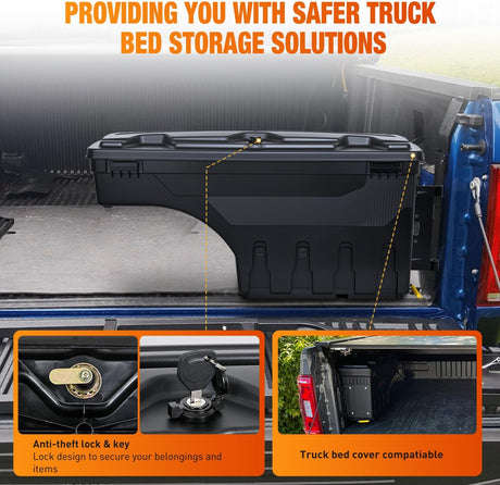 Truck Bed Tool Box Passenger Side Truck Tool Box Fit for Chevy Silverado GMC Sierra 1500 2500 3500 2007-2018 ABS Swing Case Truck Bed Storage Box w Lockable Lid Waterproof Wheel Well Toolbox