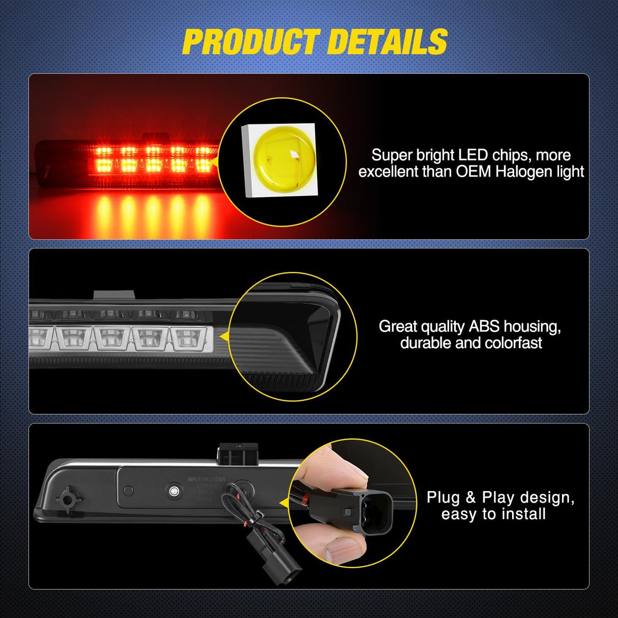 Third Brake Light Tail High Mount 3rd Stop Lights Smoked Lens Compatible with Ford Explorer U502 2011 2012 2013 2014 2015 Van SUV Rear Center Cab Lamp